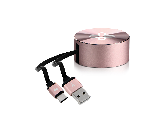 Klip Xtreme - USB-C cable - 24 pin USB-C - 4 pin USB Type A - 1 m - Rose gold - Retractable - KLIP XTREME