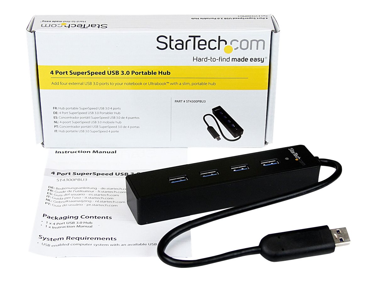 Startech.Com Adaptador Concentrador Hub Ladrón USB 3.0 Super Speed 4  Puertos Salidas Portátil Para Laptop Ordenador - Negro - Hub - 4 X  Superspeed USB 3.0 - Sobremesa - Para P/N: FCREADMICRO3, MSDREADU3CA,  USB3S2ESATA3 : Precio Guatemala
