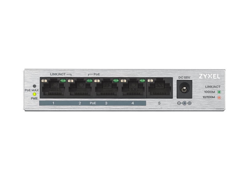 Zyxel GS1005HP - Conmutador - 4 x 10/100/1000 (PoE+) + 1 x 10/100/1000 - sobremesa, montaje en pared - PoE+ (60 W)