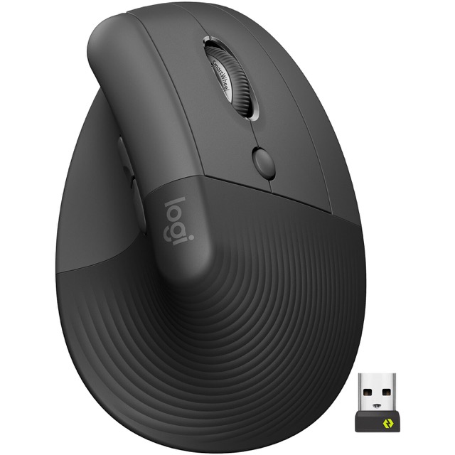 Logitech Lift Vertical Ergonomic Mouse - Ratón vertical - ergonómico - 6 botones - inalámbrico - 2.4 GHz, Bluetooth - receptor de USB Logitech Logi Bolt - grafito
