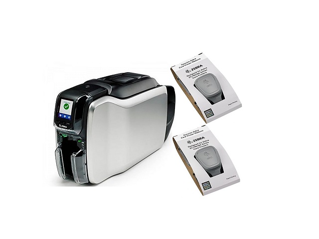 Zebra Impresora de Credenciales ZC300 Dual Sided US Cord USB & Ethernet KIT que Incluye Windows Driver CardStudio 2.0 (Standard) SW de diseño 200 PVC tarjetas YMCKOK ribbon ( para 200 imágene