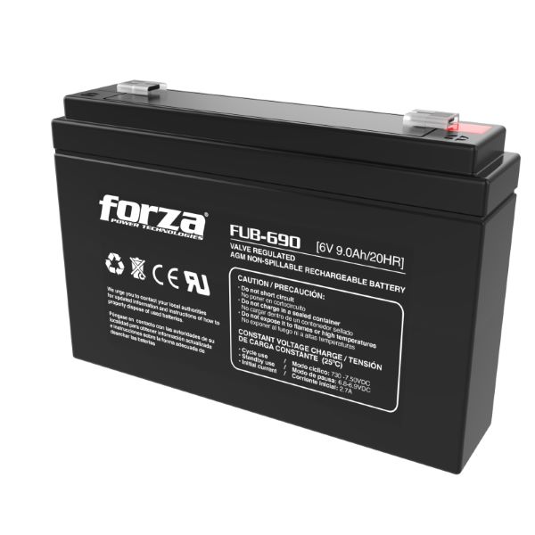 Forza Fub690  Battery  Dc 6V  9 Ah  Batera Vrla  Batera Recargable Que Se Puede Montar En Cualquier Orientacin Y No Requiere Mantenimiento - FORZA POWER TECHNOLOGIES
