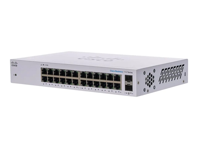 Cisco Business 110 Series 110-24T - Conmutador - sin gestionar - 24 x 10/100/1000 + 2 x Gigabit SFP combinado - sobremesa, montaje en rack, montaje en pared