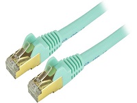 StarTech.com 12ft CAT6A Ethernet Cable, 10 Gigabit Shielded Snagless RJ45 100W PoE Patch Cord, CAT 6A 10GbE STP Network Cable w/Strain Relief, Aqua, Fluke Tested/UL Certified Wiring/TIA - Category 6A - 26AWG (C6ASPAT12AQ) - Cable de interconexión - RJ-45 (M) a RJ-45 (M) - 3.7 m - STP - CAT 6a - moldeado, sin enganches - agua - C6ASPAT12AQ