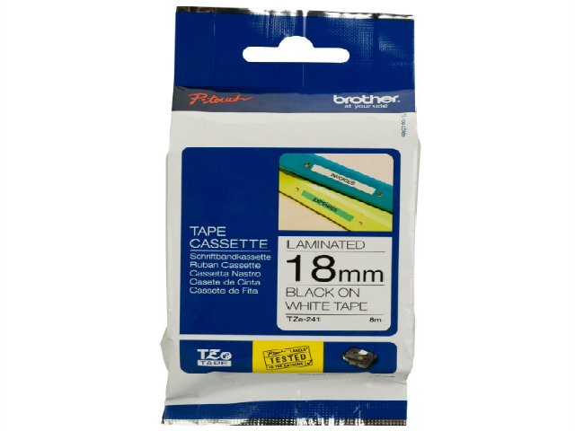 Brother TZe-241 - Adhesivo estándar - negro sobre blanco - rollo (1,8 cm x 8 m) 1 cinta(s) tipo laminado - para Brother PT-D600; P-Touch PT-1880, D450, E310, E550, E800, P900; P-Touch Cube Plus PT-P710