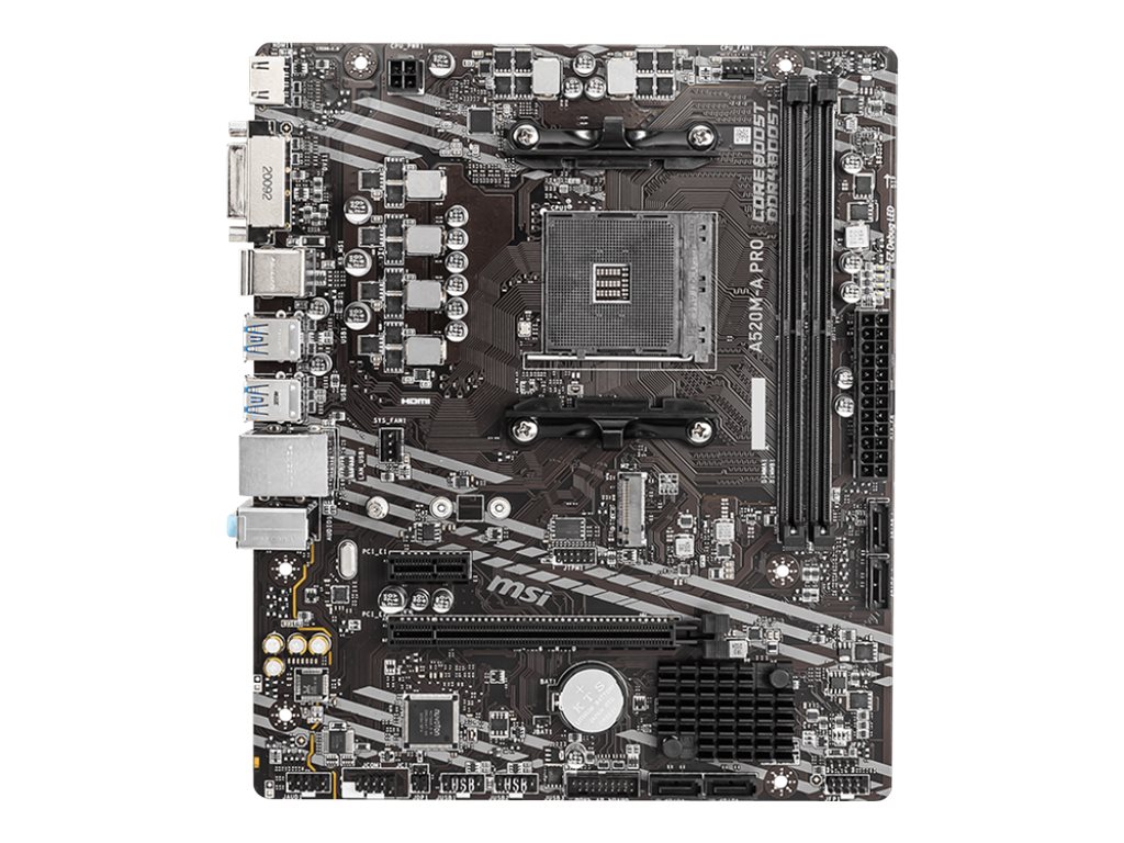 MSI A520M-A PRO - Placa base - micro ATX - Socket AM4 - AMD A520 Chipset - USB 3.2 Gen 1 - Gigabit LAN - Tarjeta gráfica (CPU necesaria) - HD Audio (8-canales)