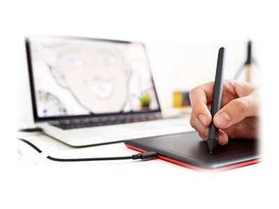 Wacom One by Wacom - Digitalizador - tamaño mediano - diestro y zurdo - 21.6 x 13.5 cm - electromagnético - cableado - USB - negro, rojo