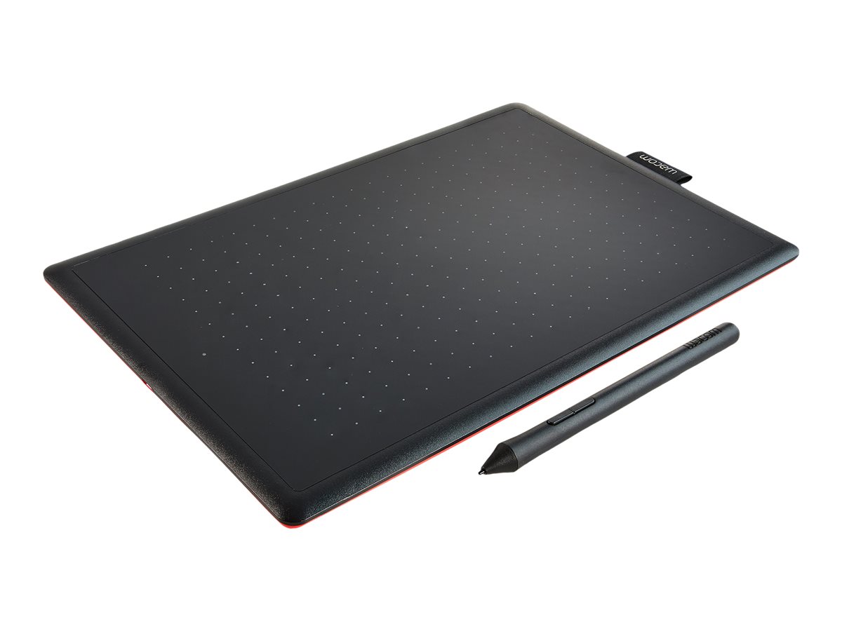 Wacom One by Wacom - Digitalizador - tamaño mediano - diestro y zurdo - 21.6 x 13.5 cm - electromagnético - cableado - USB - negro, rojo