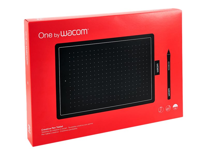 Wacom One by Wacom - Digitalizador - tamaño mediano - diestro y zurdo - 21.6 x 13.5 cm - electromagnético - cableado - USB - negro, rojo