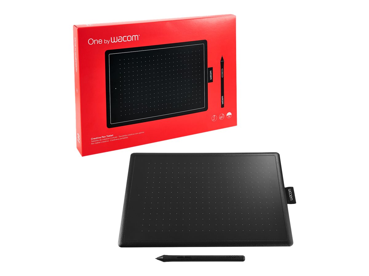 Wacom One by Wacom - Digitalizador - tamaño mediano - diestro y zurdo - 21.6 x 13.5 cm - electromagnético - cableado - USB - negro, rojo