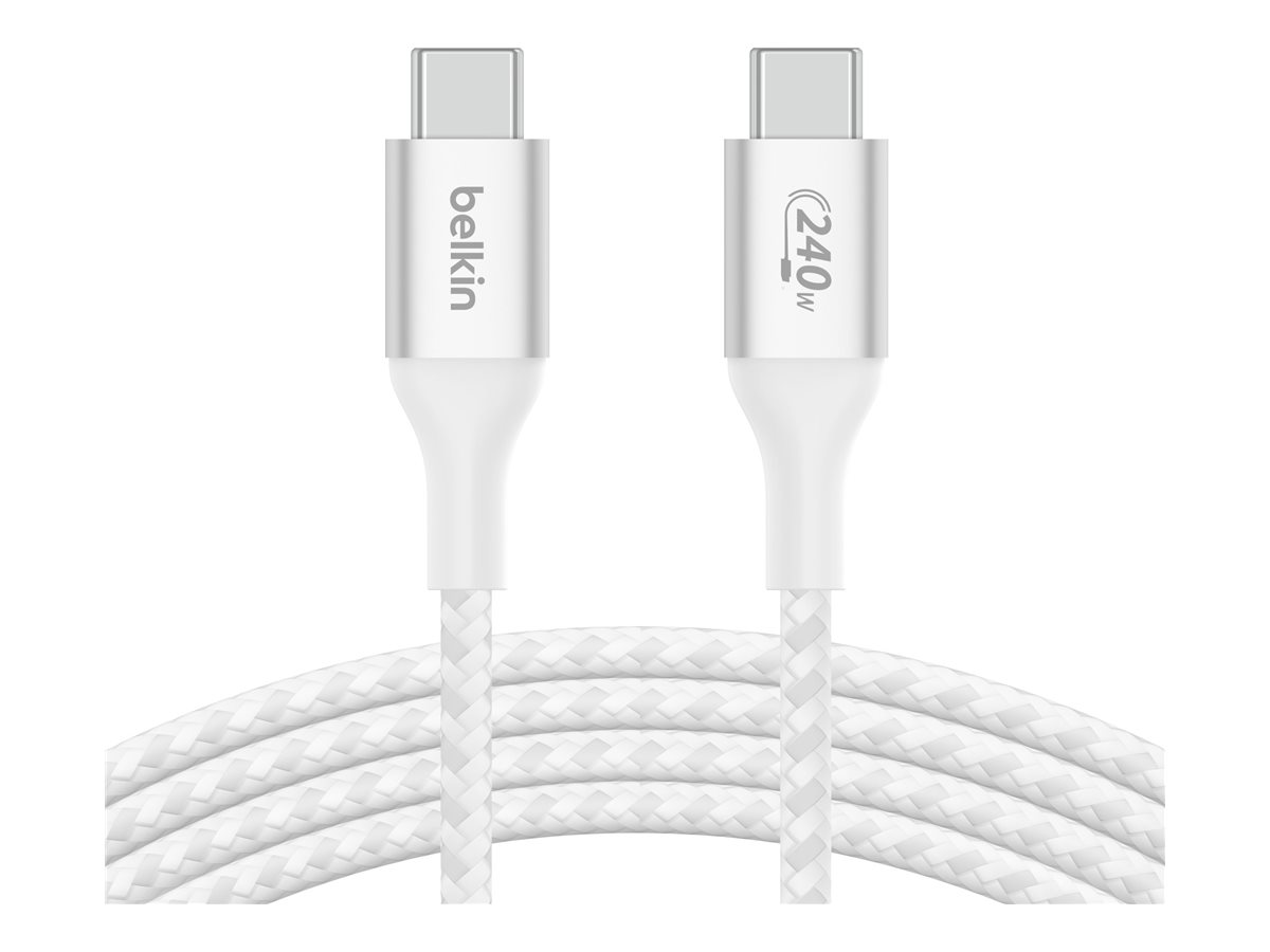 Belkin BoostCharge - Cable USB - 24 pin USB-C (M) a 24 pin USB-C (M) - USB 2.0 - 2 m - compatible con hasta 240 W de potencia - blanco