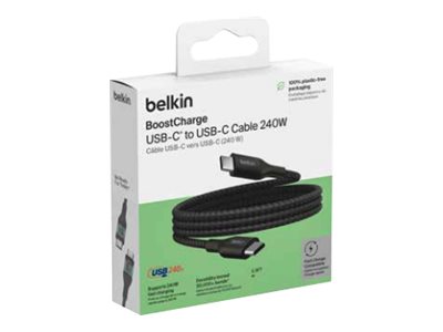 Belkin BoostCharge - Cable USB - 24 pin USB-C (M) a 24 pin USB-C (M) - USB 2.0 - 2 m - compatible con hasta 240 W de potencia - negro
